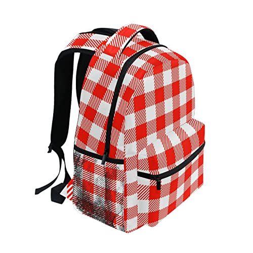 FJAUOQ Mochila escolar a cuadros para niños y niñas, color rojo y blanco, Como se muestra en la imagen, Talla única