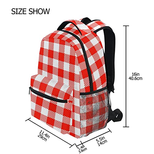 FJAUOQ Mochila escolar a cuadros para niños y niñas, color rojo y blanco, Como se muestra en la imagen, Talla única