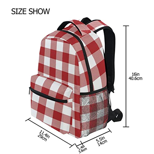 FJAUOQ Mochila escolar para niños y niñas, diseño de cuadros, color rojo, mochila de viaje, Como se muestra en la imagen, Talla única