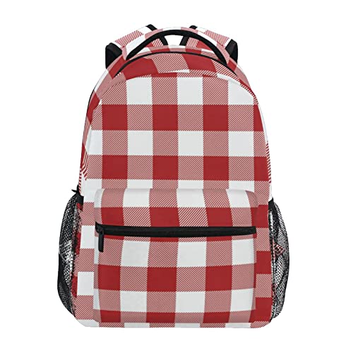 FJAUOQ Mochila escolar para niños y niñas, diseño de cuadros, color rojo, mochila de viaje, Como se muestra en la imagen, Talla única