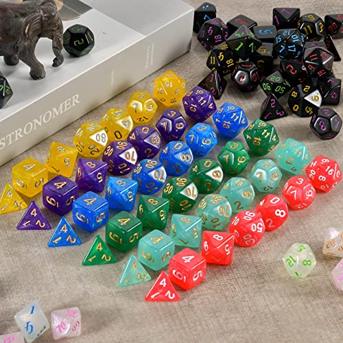 FLASHOWL Dice Set 30 Sets D20 Dice Dice Set Pearl Dice 210 pcs Polyhedral & RPG Dice Polyhedral Dice DND Dice Starry Sky Dice Dice Table Games Dice Set W20 DND Dice Game Cube