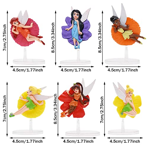 Flower Fairy Cake Topper, 6 Piezas Adornos de Hadas con Alas, Figuras de Niñas Flores Figuras, Exterior Mini Hadas Jardín Adornos Cumpleaños para Niñas Niños Fiesta Decoración Baby Shower