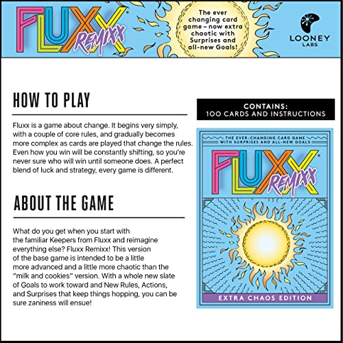 Fluxx Remix,Juegos de cartas para adultos y niños,2-6 jugadores,Juegos de cartas para familia,5-30 minutos de juego,Juegos de cartas para niños y adultos a partir de 8 años,Inglés