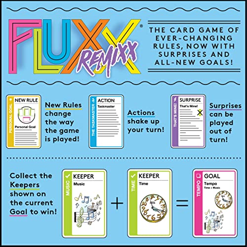 Fluxx Remix,Juegos de cartas para adultos y niños,2-6 jugadores,Juegos de cartas para familia,5-30 minutos de juego,Juegos de cartas para niños y adultos a partir de 8 años,Inglés