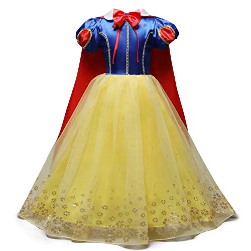 FMYFWY Niñas Vestidos de Blancanieves con Capa Disfraz de Carnaval Princesa Cumpleaños Traje de Halloween Navidad Fiesta de Cosplay Ceremonia Aniversario Bautizo Comunión Boda + Accesorios 4-5