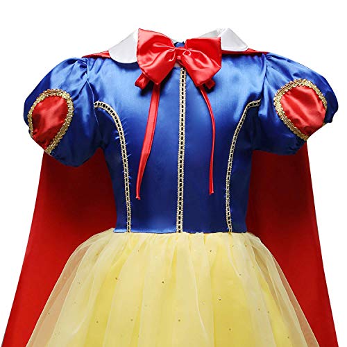 FMYFWY Niñas Vestidos de Blancanieves con Capa Disfraz de Carnaval Princesa Cumpleaños Traje de Halloween Navidad Fiesta de Cosplay Ceremonia Aniversario Bautizo Comunión Boda + Accesorios 4-5