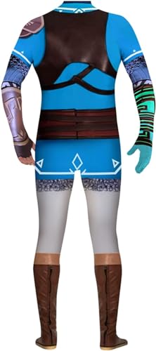 Foanja Link Disfraz Hombre Niños Cosplay Zelda Skyward Sword Link Uniforme Mono y Orejas de Elfo con Capa para Adulto Niños Dress Up Halloween Carnaval Fiesta Mascarada Fancy Costume