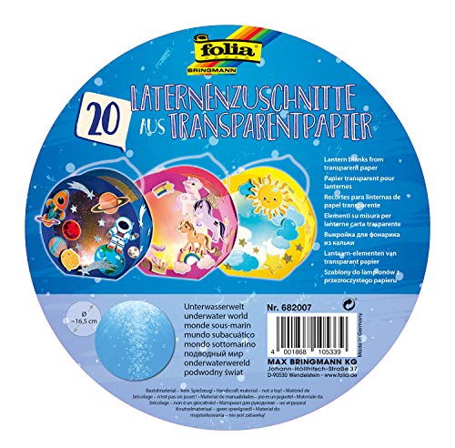 Folia 682007 – Lámparas de Papel Transparente 115 g/m² para lámparas Redondas, diámetro 16,8 cm, 20 Unidades, para Manualidades de farolillos Individuales