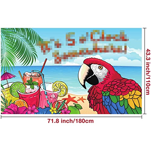 Fondo de It's 5 O'clock Somewhere Bandera de Fondo de Telón Fondo de Foto de Patrón de Loro Playa Mar Tropical Verano para Fiesta Hawaiana Aloha Luau Tropical de Verano, 71 x 43 Pulgadas