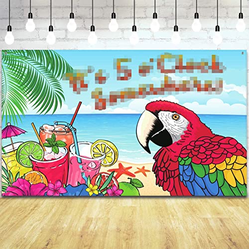 Fondo de It's 5 O'clock Somewhere Bandera de Fondo de Telón Fondo de Foto de Patrón de Loro Playa Mar Tropical Verano para Fiesta Hawaiana Aloha Luau Tropical de Verano, 71 x 43 Pulgadas