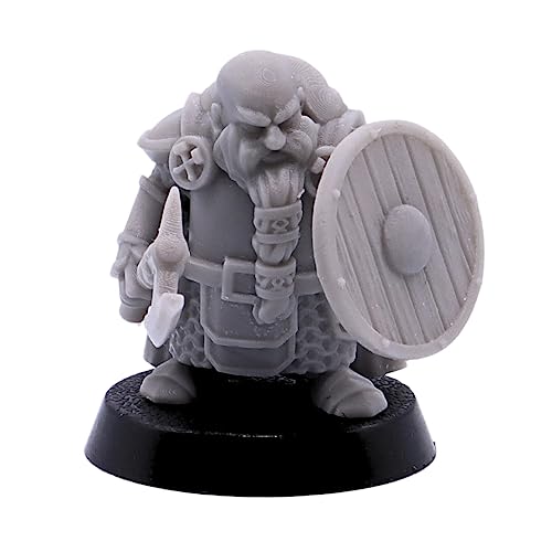 Forged Terrain Barba larga enana macho con armas de hacha y escudo, enano a granel sin pintar para figuras de personajes de jugador pintables de fantasía de mesa de 28 mm