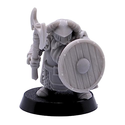 Forged Terrain Barba larga enana macho con armas de hacha y escudo, enano a granel sin pintar para figuras de personajes de jugador pintables de fantasía de mesa de 28 mm