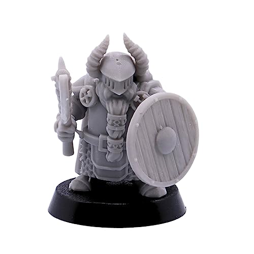 Forged Terrain Barba larga enana macho con armas de hacha y escudo, enano a granel sin pintar para figuras de personajes de jugador pintables de fantasía de mesa de 28 mm