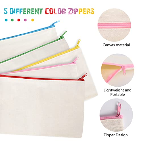 FORMIZON 15pcs DIY Estuche de Lápices, Bolsa de Maquillaje de Lona, Bolsa para Pintar, con Bolígrafo de Color, Bolsas Portalápices en Blanco, Bolsa Tela Cremallera, para Escuela, Viajes, Oficina