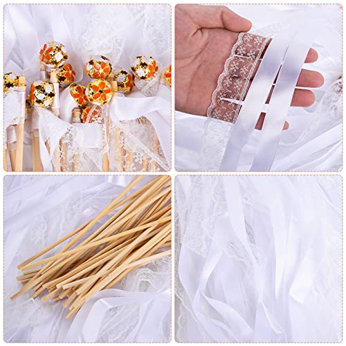 FORMIZON 30 Varillas Suerte Varitas para Bodas, Varitas de Cintas y Cascabeles, Mágicas de la Suerte con Cintas para Bodas, Cumpleaños, Decoraciones de Fiesta (Blanco)