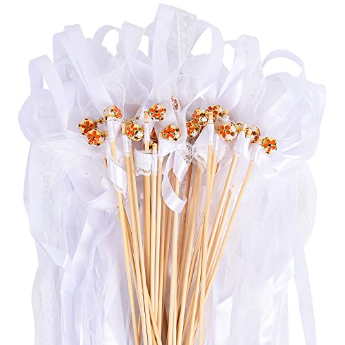 FORMIZON 30 Varillas Suerte Varitas para Bodas, Varitas de Cintas y Cascabeles, Mágicas de la Suerte con Cintas para Bodas, Cumpleaños, Decoraciones de Fiesta (Blanco)