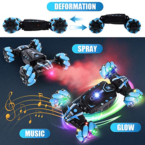 FORMIZON Coches Teledirigidos para Niños, Vehículo Todo Terreno Giratorio, Coche Anfibio Teledirigido 360 ° Drift RC Stunt Car, Volteo Radiocontrol Electric Juguetes con Pulsera Control Gestual(Blau)