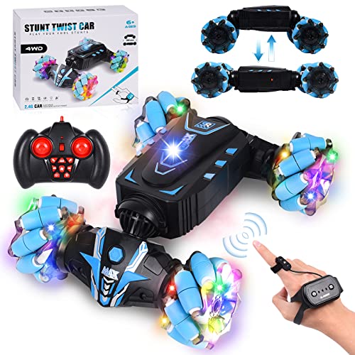 FORMIZON Coches Teledirigidos para Niños, Vehículo Todo Terreno Giratorio, Coche Anfibio Teledirigido 360 ° Drift RC Stunt Car, Volteo Radiocontrol Electric Juguetes con Pulsera Control Gestual(Blau)