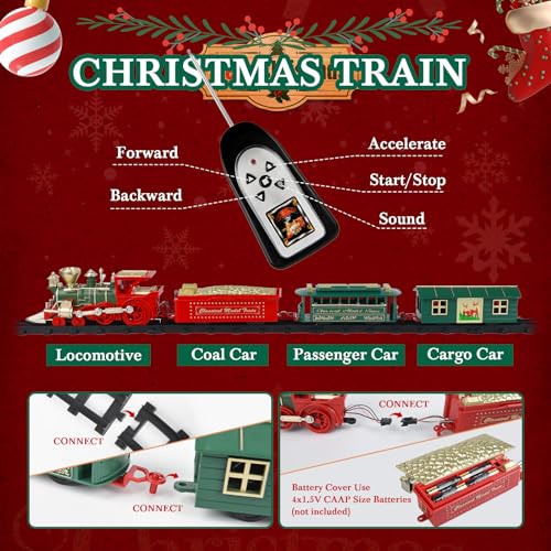 FORMIZON Tren Juguete para Niños, Tren de Navidad Eléctrico, Control Remoto Juegos De Trenes con Luz, Sonidos, Tren Arbol de Navidad, Tren de Locomotora Motor con Control Remoto para Niños