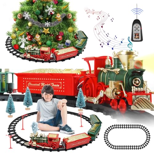 FORMIZON Tren Juguete para Niños, Tren de Navidad Eléctrico, Control Remoto Juegos De Trenes con Luz, Sonidos, Tren Arbol de Navidad, Tren de Locomotora Motor con Control Remoto para Niños