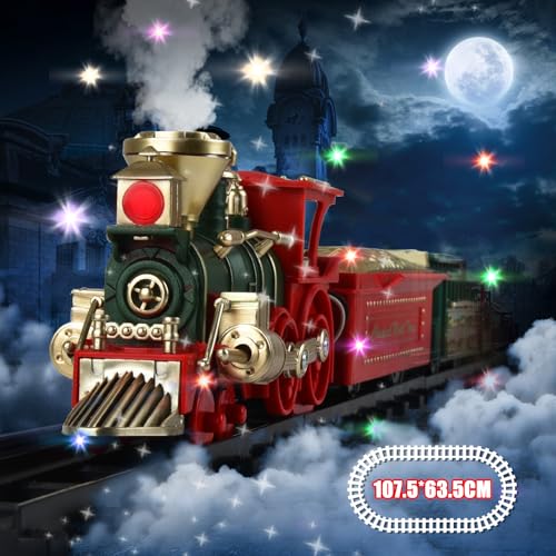 FORMIZON Tren Juguete para Niños, Tren de Navidad Eléctrico, Control Remoto Juegos De Trenes con Luz, Sonidos, Tren Arbol de Navidad, Tren de Locomotora Motor con Control Remoto para Niños