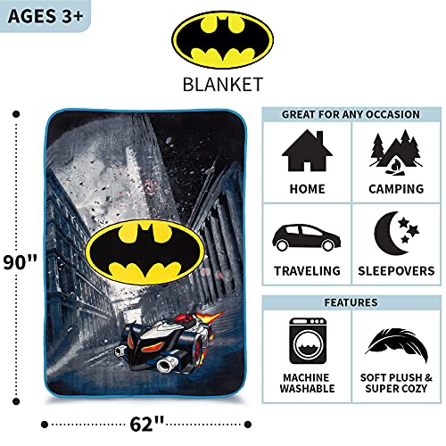 Franco Manta de Ropa de Cama para niños, tamaño Individual/matrimonial de 62 x 90 Pulgadas, Batman