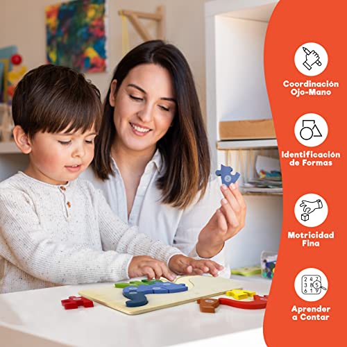 FrenchWay Juguetes Montessori 2 Años de Madera – Kit de 3 – Juego de Pescar y 2 Grandes Puzzle – Juguetes Niños 2 3 4 5 Años – Regalo para Aprender Colores, Cifras y Letras y Desarrollar la Motricidad