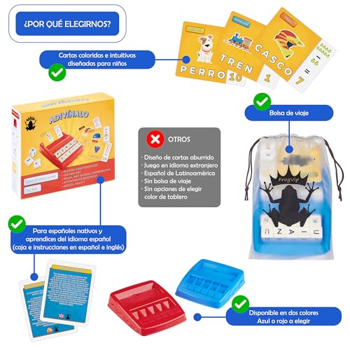 FrogVip Adivínalo - Juego Educativo niño 3-8 años español - Juguete Letras y números - Montessori - Scrabble - Aprende a Leer y números - Regalo niño – Navidad – Cumpleaños – Vacaciones (Azul)