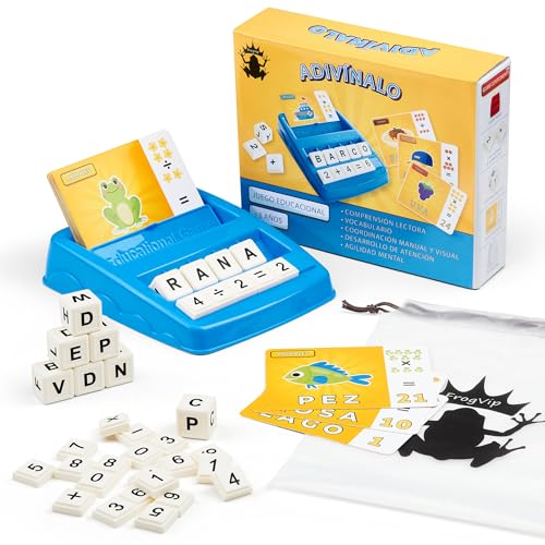 FrogVip Adivínalo - Juego Educativo niño 3-8 años español - Juguete Letras y números - Montessori - Scrabble - Aprende a Leer y números - Regalo niño – Navidad – Cumpleaños – Vacaciones (Azul)