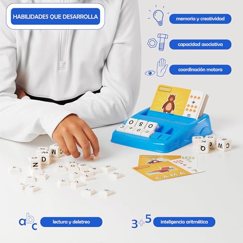 FrogVip Adivínalo - Juego Educativo niño 3-8 años español - Juguete Letras y números - Montessori - Scrabble - Aprende a Leer y números - Regalo niño – Navidad – Cumpleaños – Vacaciones (Azul)