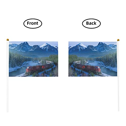 FUCVNPZ Paquete de 10 mini banderas, banderas de mano de tren de montaña de nieve, bandera de palo para decoraciones de fiestas, eventos de festivales