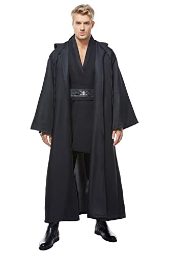 Fuman Kenobi Jedi Knight Anakin Skywalker Cosplay Traje Jedi Disfraces para adultos Hombres Disfraz de Halloween (Jedi Black, L)