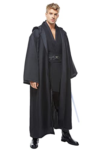 Fuman Kenobi Jedi Knight Anakin Skywalker Cosplay Traje Jedi Disfraces para adultos Hombres Disfraz de Halloween (Jedi Black, L)