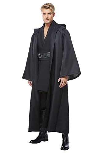 Fuman Kenobi Jedi Knight Anakin Skywalker Cosplay Traje Jedi Disfraces para adultos Hombres Disfraz de Halloween (Jedi Black, L)