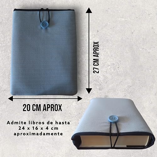 Funda libro,fundas para libros,funda de libro,funda de tela para libros,fundas para libros de lectura,funda para guardar libros,protector de libros,acessorio lectura,diseño rayas azules,tamaño 27x20cm