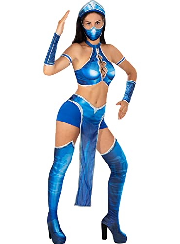 Funidelia | Disfraz de Kitana Mortal Kombat para mujer Videojuegos - Disfraz para adultos y divertidos accesorios para Fiestas, Carnaval y Halloween - Talla S - Azul