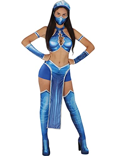 Funidelia | Disfraz de Kitana Mortal Kombat para mujer Videojuegos - Disfraz para adultos y divertidos accesorios para Fiestas, Carnaval y Halloween - Talla S - Azul