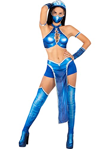 Funidelia | Disfraz de Kitana Mortal Kombat para mujer Videojuegos - Disfraz para adultos y divertidos accesorios para Fiestas, Carnaval y Halloween - Talla S - Azul