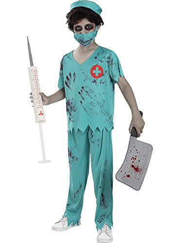 Funidelia | Disfraz de médico zombie para niño Muerto Viviente, Halloween - Disfraz para niños y divertidos accesorios para Fiestas, Carnaval y Halloween - Talla 7-9 años - Blanco