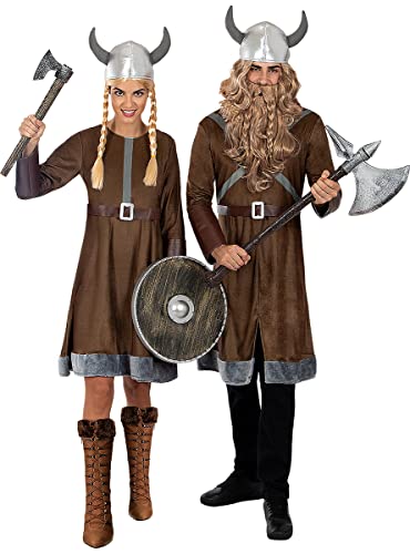 Funidelia | Disfraz de vikingo para hombre Nórdico, Valkiria, Bárbaro, Vikings - Disfraz para adultos y divertidos accesorios para Fiestas, Carnaval y Halloween - Talla L - Marrón