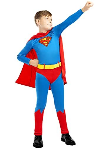 Funidelia | Disfraz Superman para niño Hombre de Acero, Superhéroes, DC Comics, Justice League - Disfraz para niños y divertidos accesorios para Fiestas, Carnaval y Halloween - Talla 3-4 años - Azul