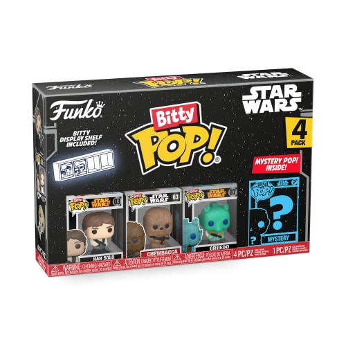 Funko Bitty POP! Star Wars - Han Solo 4 Paquete Incluye Han Solo™, Chewbacca™, Greedo™, And A Mystery Figure Y Una Mini Figura Misteriosa De Sorpresa - 2.3 Cm - Figuras Miniaturas Coleccionables