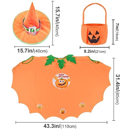 Funmo Disfraz Infantil Bruja, Infantil Capa de Halloween con Sombrero de Mago, Bolsa De Caramelos, Capa De Bruja para Niños Niña Disfraz de Cosplay Fiesta