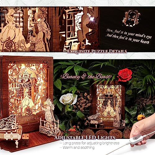 FUNPOLA Puzzle 3D de Madera La Bella y la Bestia Luz de Noche - Maquetas para Construir Adultos Libro de Cuentos Decoración para el hogar para niños y Adultos (La Bella y la Bestia)