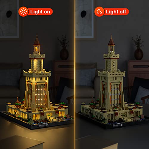 FUNWHOLE Juego de Ladrillos de construcción - El Faro de Alejandría Juego de Modelos de construcción 1677 PCS para Adolescentes y Adultos con Kit de iluminación LED