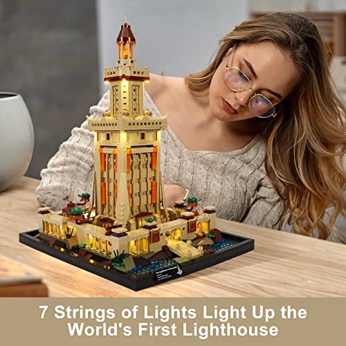 FUNWHOLE Juego de Ladrillos de construcción - El Faro de Alejandría Juego de Modelos de construcción 1677 PCS para Adolescentes y Adultos con Kit de iluminación LED