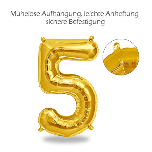 FUNXGO globo numero 5 dorado - numero 5 globo cumpleaños - globo 5 dorado - número 5 cumpleaños globo dorado - globo numero 5 gigante - globos número 5 - decoracion 5 cumpleaños