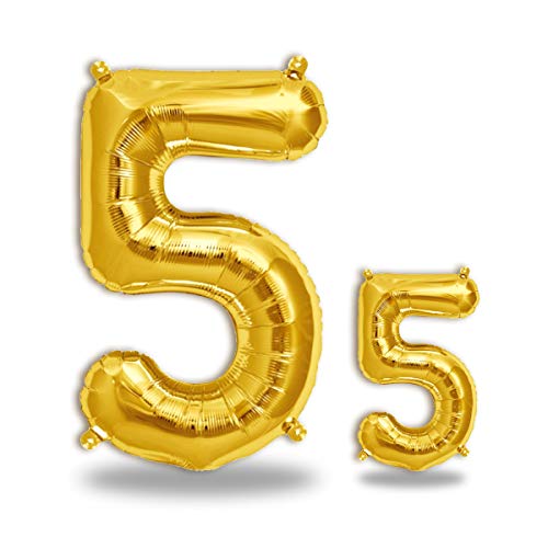 FUNXGO globo numero 5 dorado - numero 5 globo cumpleaños - globo 5 dorado - número 5 cumpleaños globo dorado - globo numero 5 gigante - globos número 5 - decoracion 5 cumpleaños