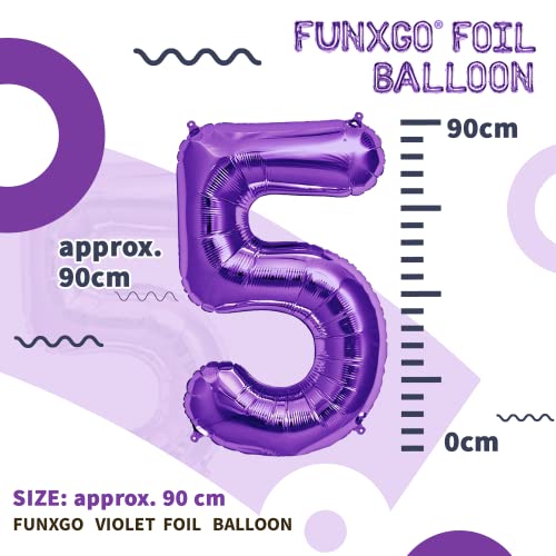 FUNXGO globo numero 5 morado- numero 5 globo cumpleaños - globo 5 morado- número 5 cumpleaños globo morado- globo numero 5 gigante - globos número 5 - decoracion 5 cumpleaños