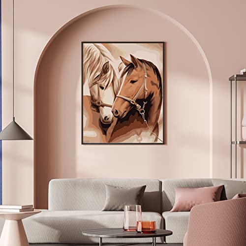 Fuumuui Pintura por números para adultos – DIY pintura por números, caballo preimpreso, lienzo de pintura al óleo, regalo para adultos y niños, pareja de caballos, 40x50 cm